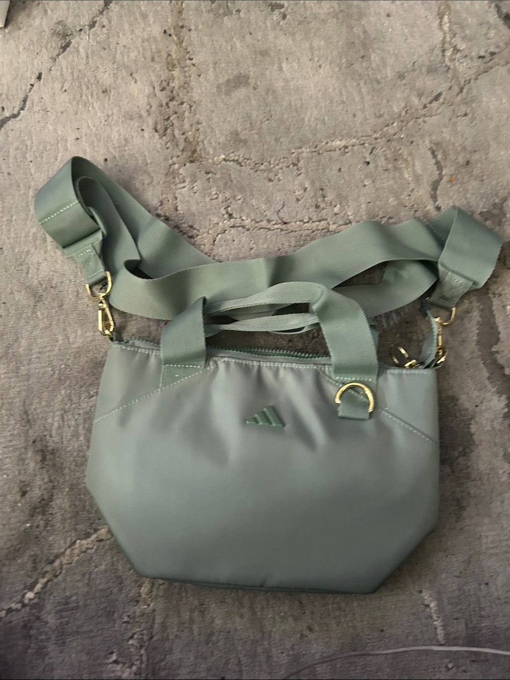 adidas Sage Green Crossbody Bag with Gold Hardware